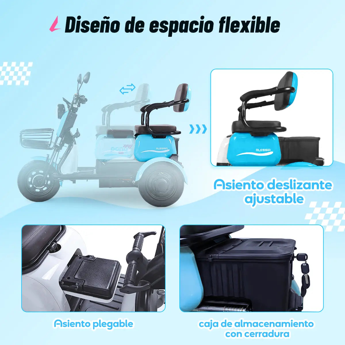 P03 Pony Bicicleta Eléctrica de 3 Ruedas | 500W de Potencia, 65 km de Autonomía y Batería de 60V 20Ah