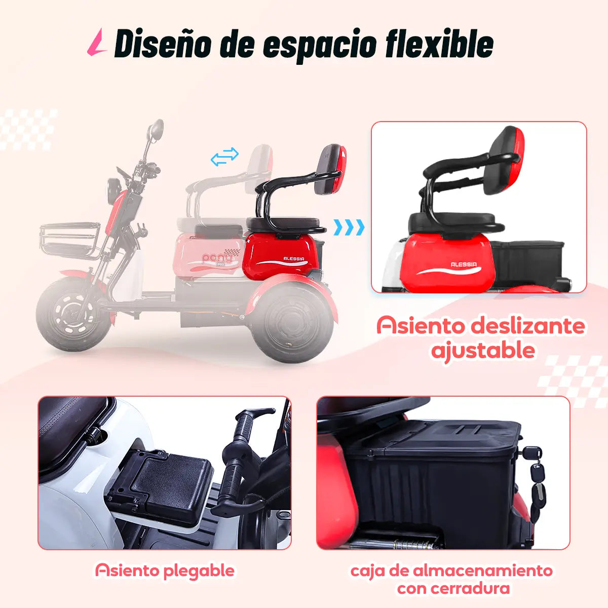 P03 Pony Motoneta de 3 Ruedas | Asiento Infantil Plegable, Carga 120KG, Ideal para Niños y Viajes Familiares