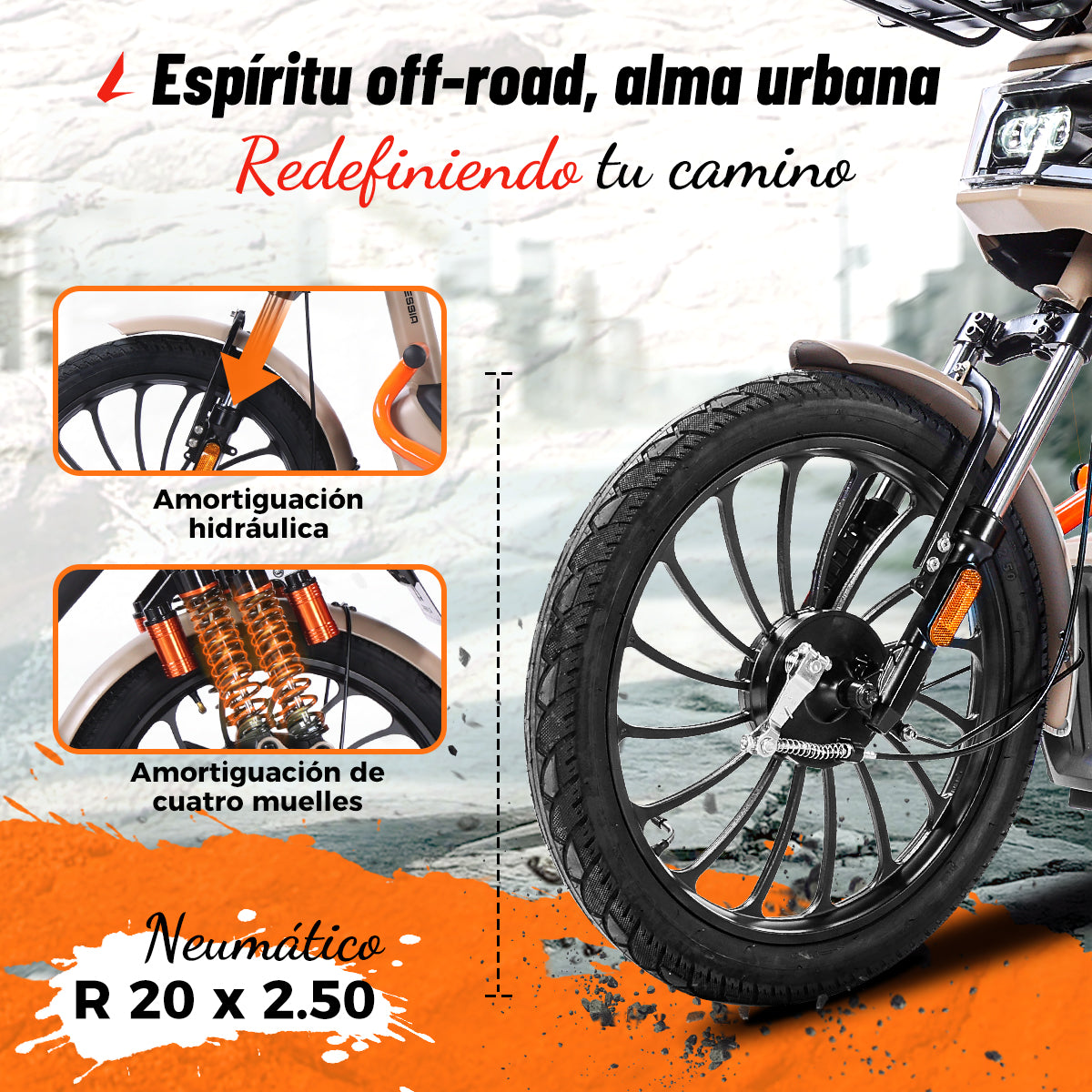 Alessia E-bike A06 Explorer Marrón, Conquista Terreno Difícil con Rueda Grande, Mayor Comodidad con Suspensión Mejorada, 500W, Autonomía 75km