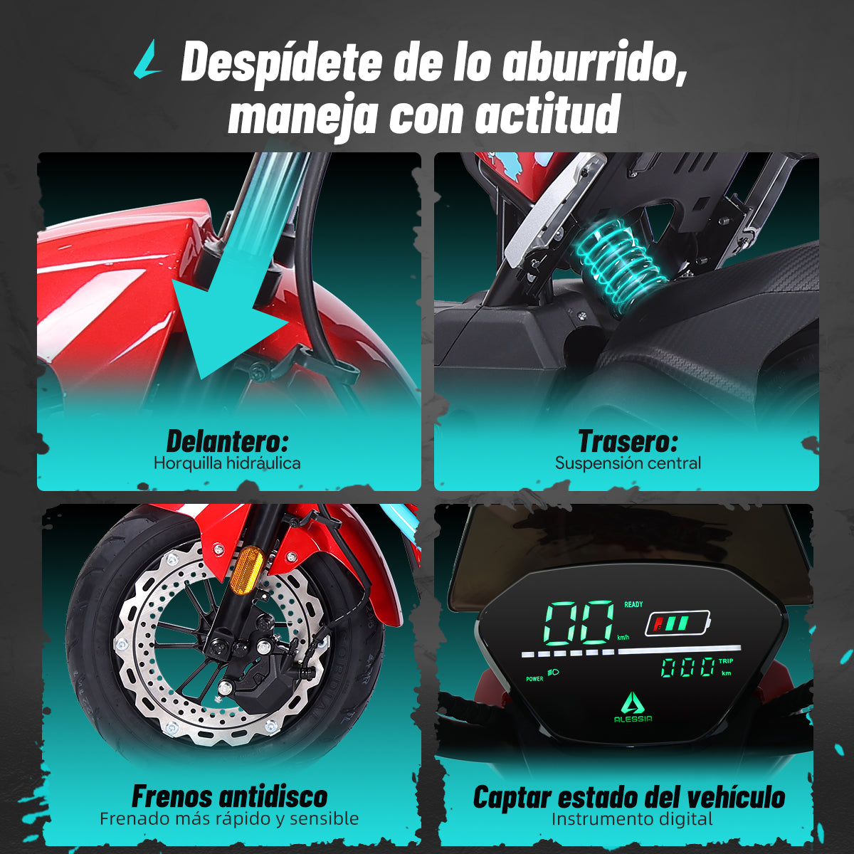Bicicleta Eléctrica A01 Hunter Rojo Diseño Estético, Potencia Potente, Autonomía 75km, Suspensión Mejorada, Conducción Cómoda y Segura