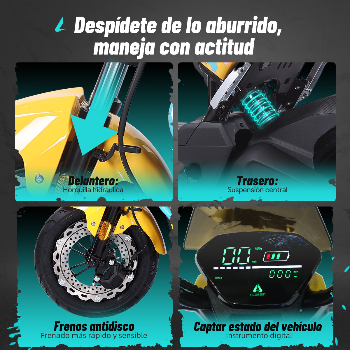 Bicicleta Eléctrica Hunter Pro, A01 Pro, Amarillo, Con caja central, Diseño Estético, Potencia Potente, Autonomía 75km, Suspensión Mejorada, Conducción Cómoda y Segura