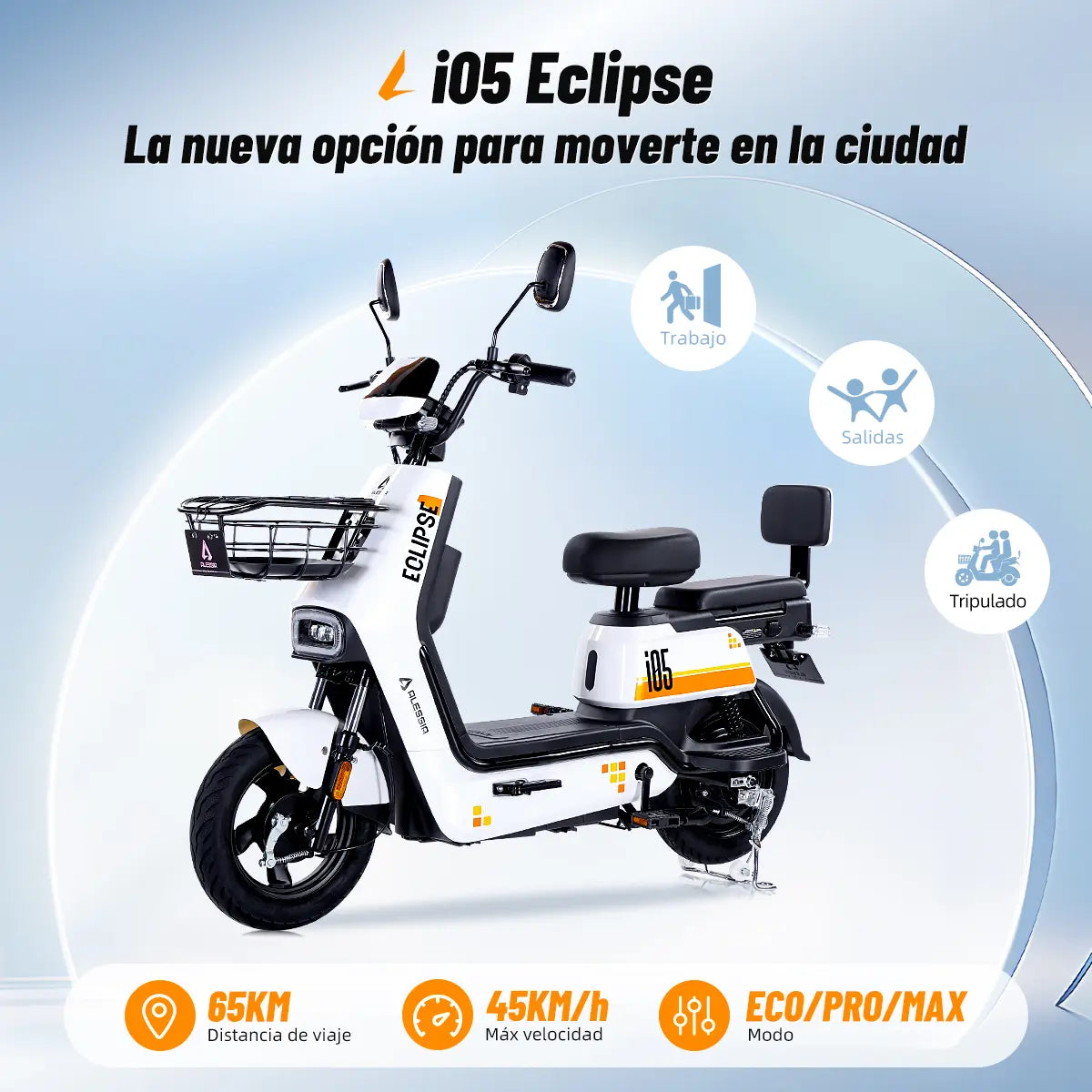 i05 Eclipse Moto Eléctrica para Adultos con Batería de 48V/60V y 3 Modos de Velocidad