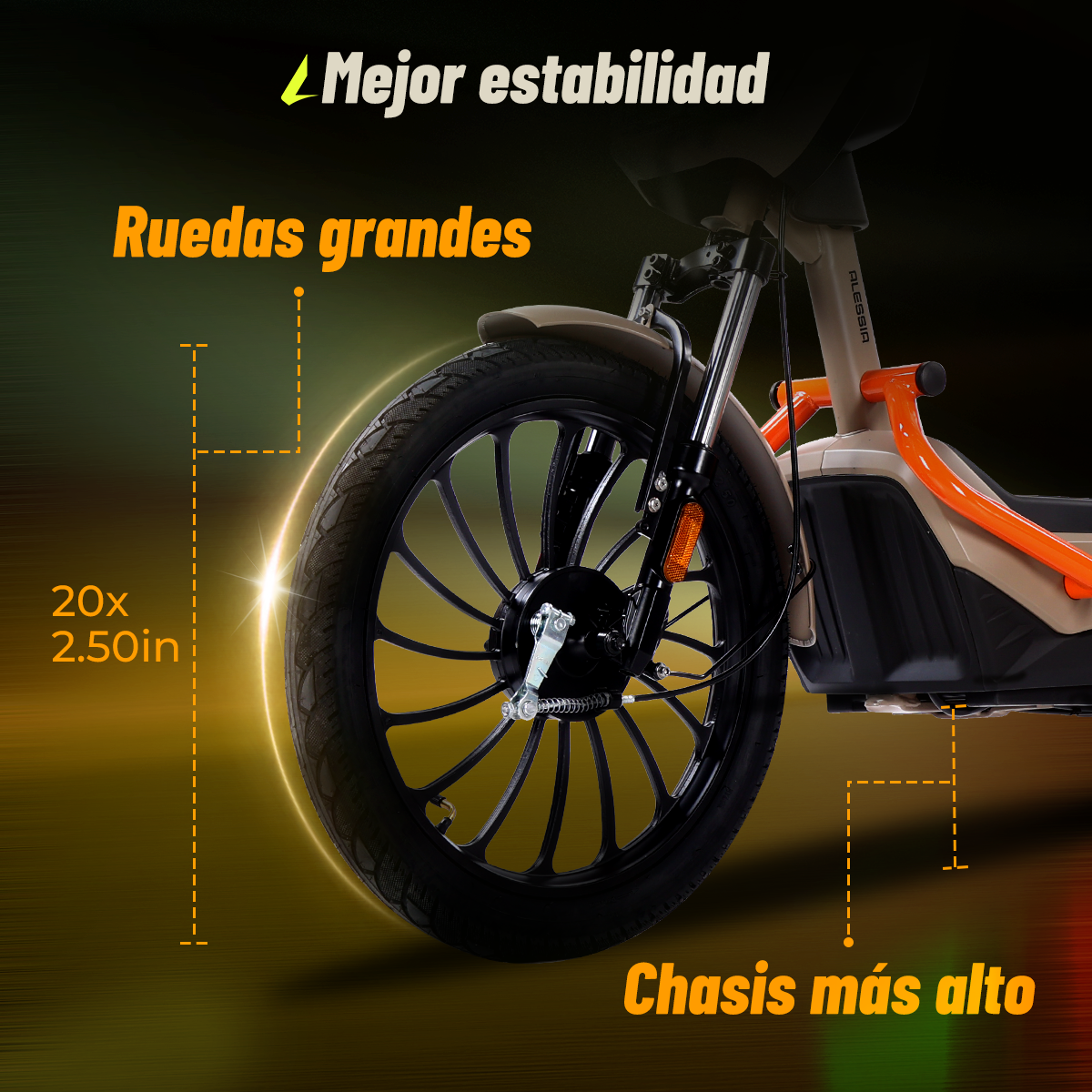 Alessia E-bike A06 Explorer Marrón, Conquista Terreno Difícil con Rueda Grande, Mayor Comodidad con Suspensión Mejorada, 500W, Autonomía 75km