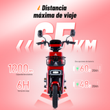 Bicicleta Eléctrica i05 Eclipse 48V/ 60V Rojo, Motor Potente, Rápido y Estable, 3 Modos de Velocidad