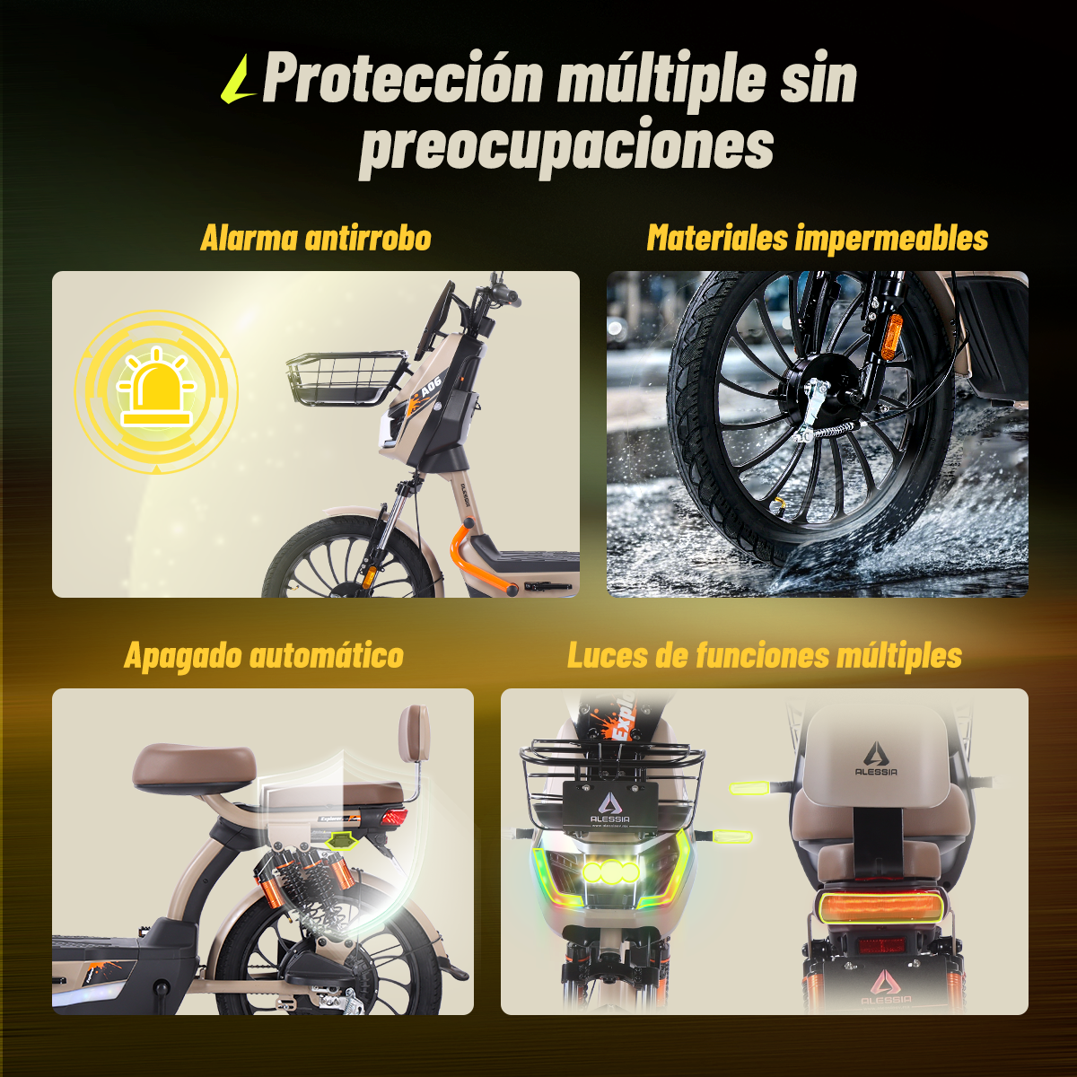 Alessia E-bike A06 Explorer Marrón, Conquista Terreno Difícil con Rueda Grande, Mayor Comodidad con Suspensión Mejorada, 500W, Autonomía 75km