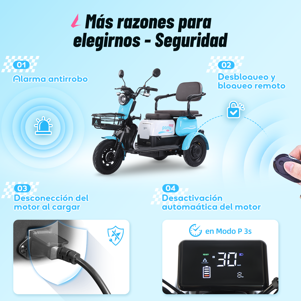 P03 bicicleta eléctrica de tres ruedas