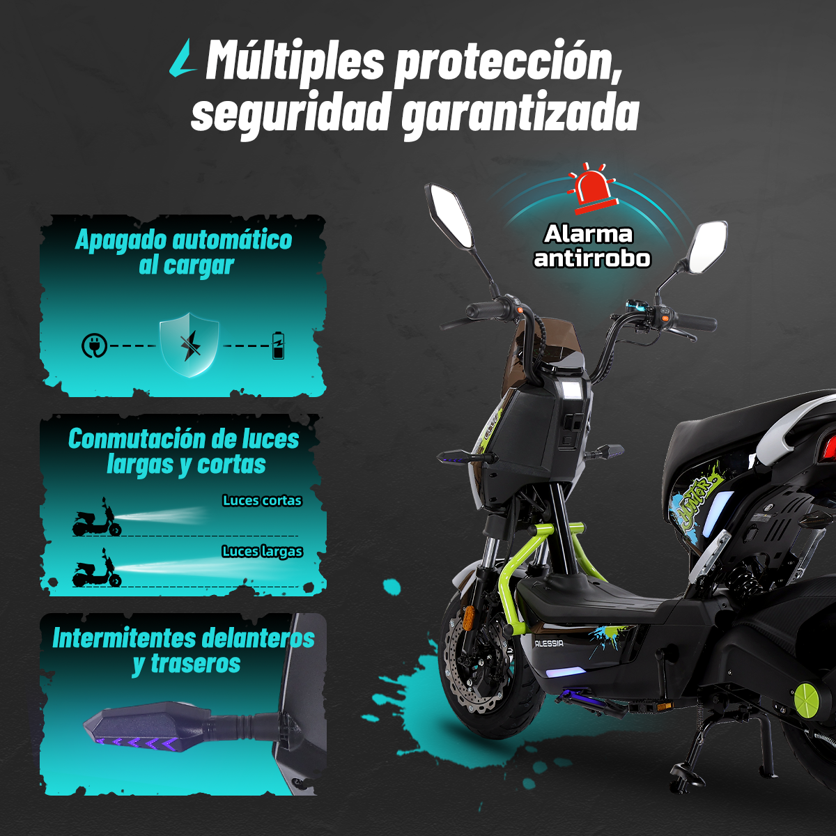 Bicicleta Eléctrica Hunter Pro, A01 Pro, Verde, Con caja central, Diseño Estético, Potencia Potente, Autonomía 75km, Suspensión Mejorada, Conducción Cómoda y Segura