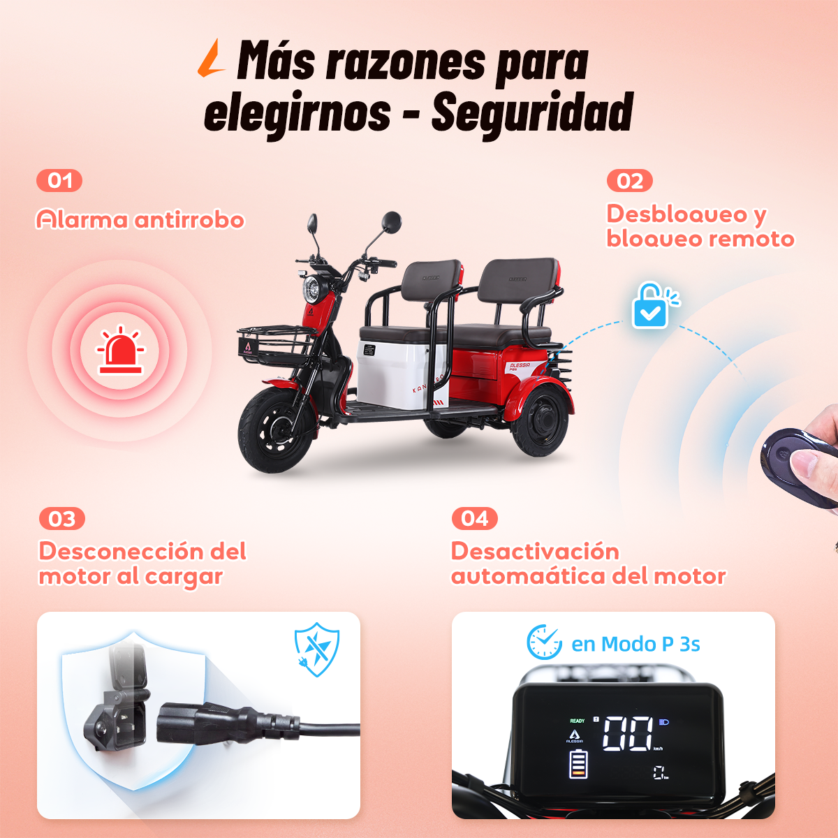 P05 Kangaroo Motos Triciclos Para Adultos| Gran Espacio de Carga, 650W de Potencia Nominal y 75KM de Autonomía